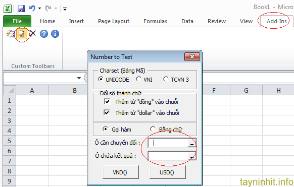 Đổi số thành chữ trong Excel