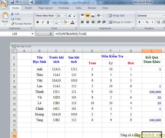 Hàm COUNTBLANK đếm số ô trống trong Excel
