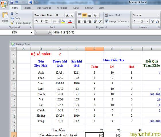 Công thức mảng trong Excel 2007, 2010, 2013