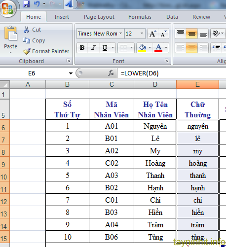 Sử dụng hàm UPPER, LOWER, PROPER Excel