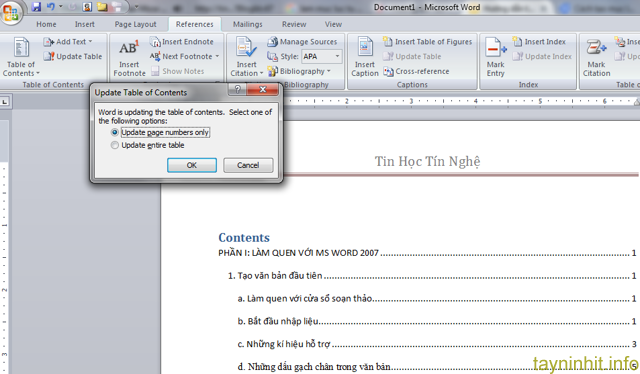 Cách tạo mục lục tự động Word 2007, 2010