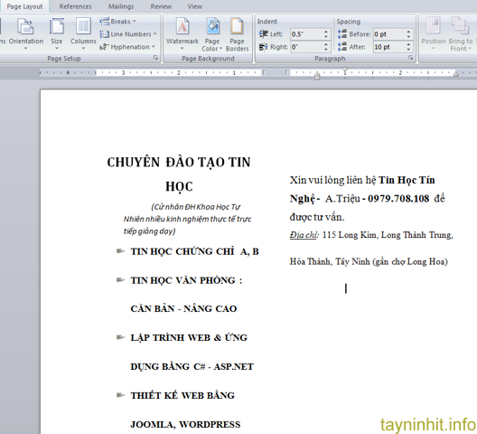 Cách chia cột đơn giản Word 2007, 2010