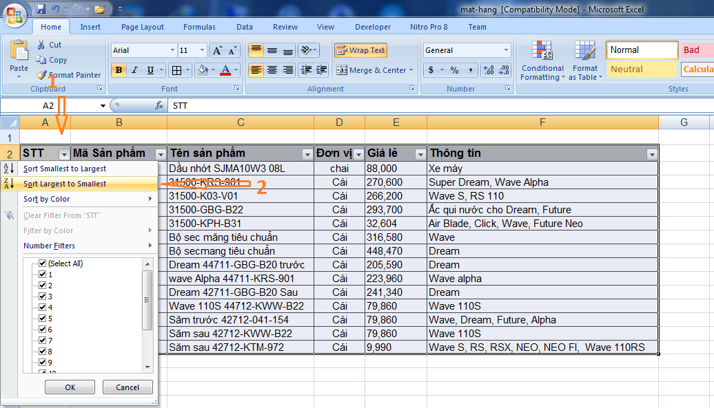 Sắp xếp dữ liệu theo ABC Excel 2007, 2010, 2013