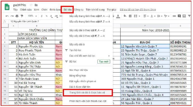Cách khóa các ô trong bảng tính Google Sheet đơn giản