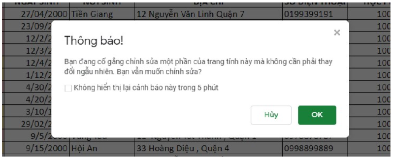 Cách hiển thị thông báo khi chỉnh sửa nội dung trên Google Sheet