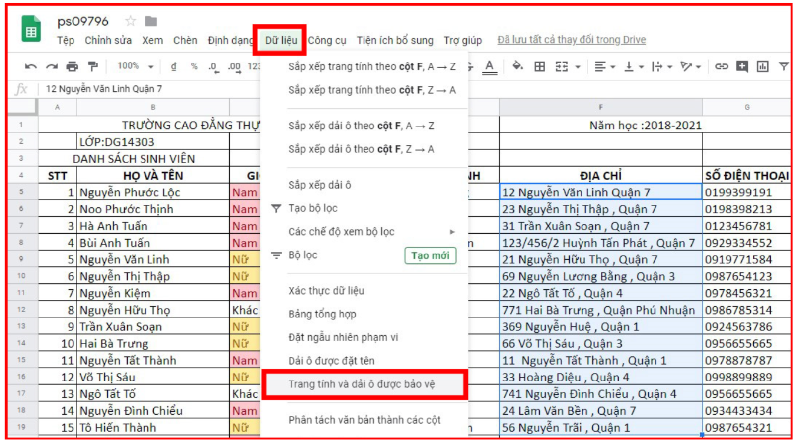 Cách khóa toàn bộ trang tính trên Google Sheet